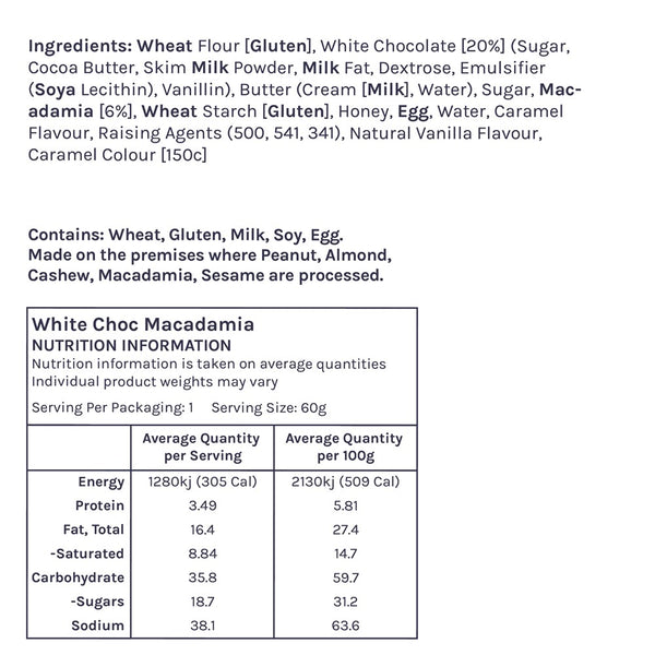 Cafe Cookie | White Chocolate Macadamia Cookies 60g (12)